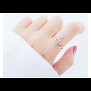 ECG wave heartbeat adjustable sliver ring